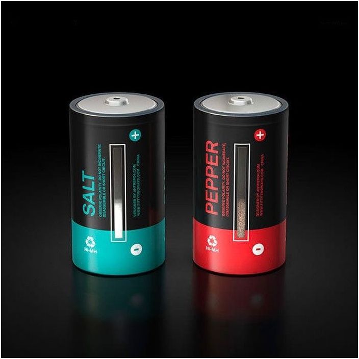 Шейкър от сол и черен пипер под формата на батерии