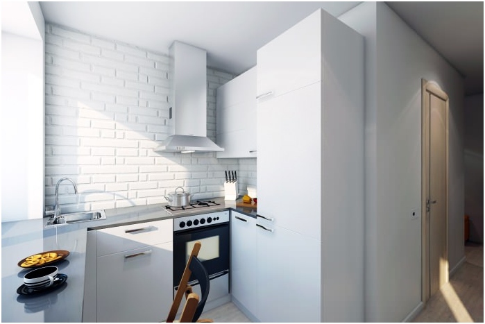 Бяла тухла в дизайна на кухнята