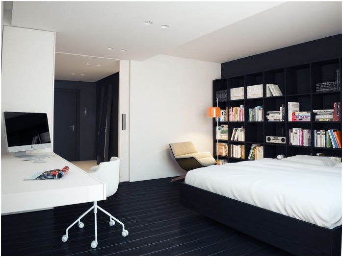 أرضية سوداء في تصميم غرفة النوم
