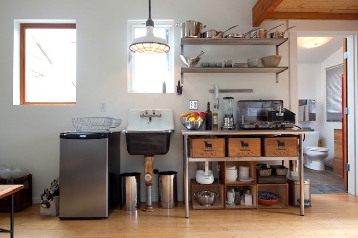 Kitchenette in a converted garage.