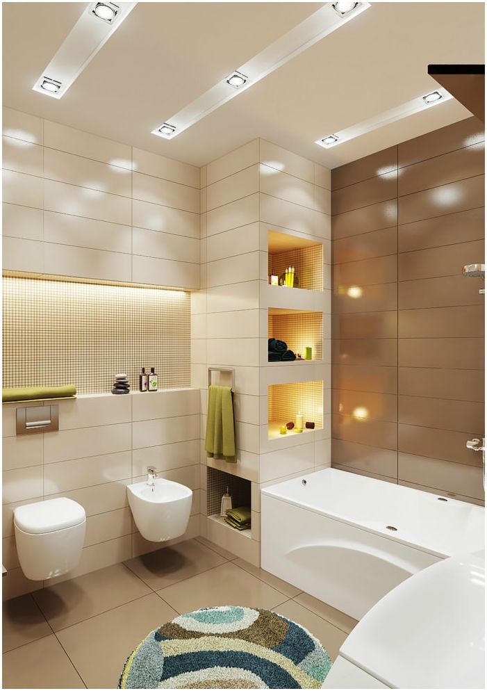 beige and brown bathroom design