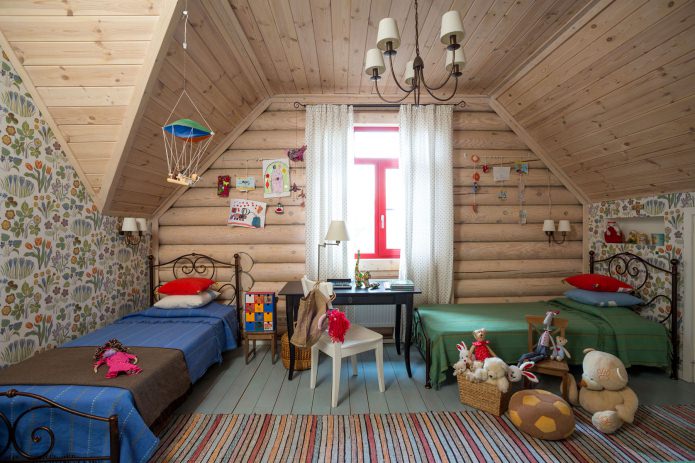 вътрешна украса на дървена къща: детска стая