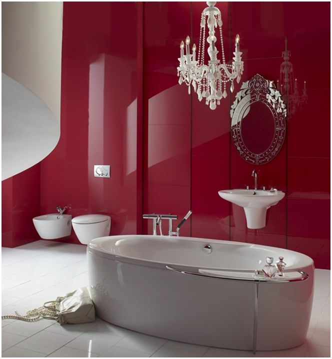 conception de salle de bain rouge