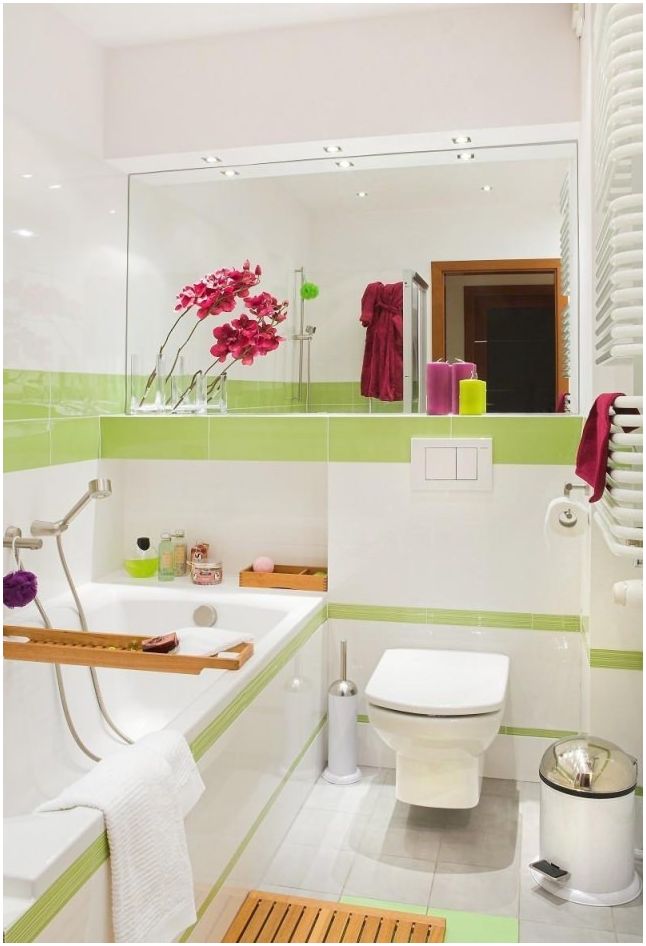 бяло-зелен дизайн на банята