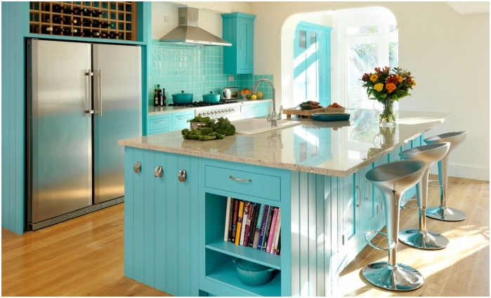 keuken interieur in turquoise kleuren