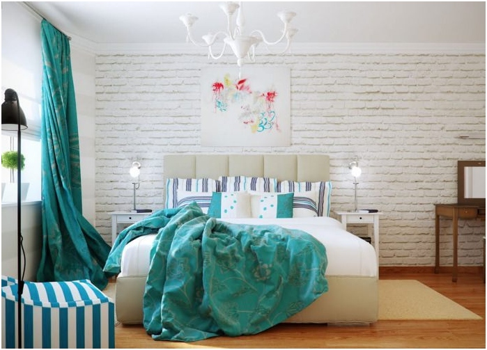 bedroom interior with turquoise color