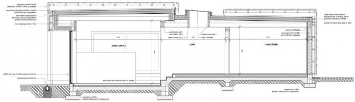 layout af et en-etagers landsted med fladt tag