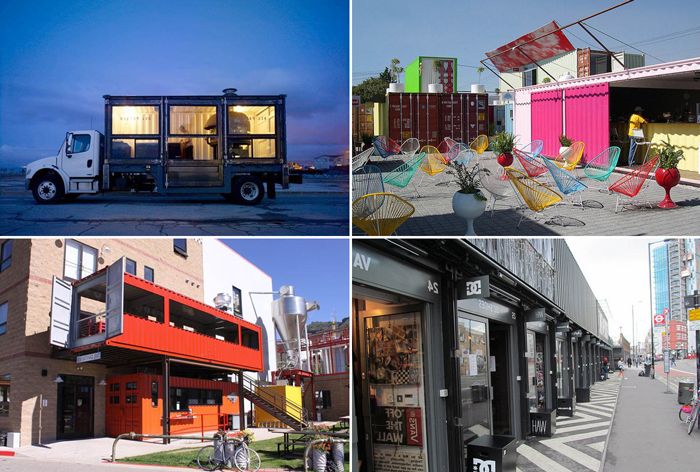 Buildings constructed from shipping containers.