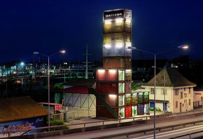 A factory built from shipping containers.