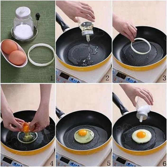 Използвайте пръстен лук, за да запържите перфектно оформени яйца.