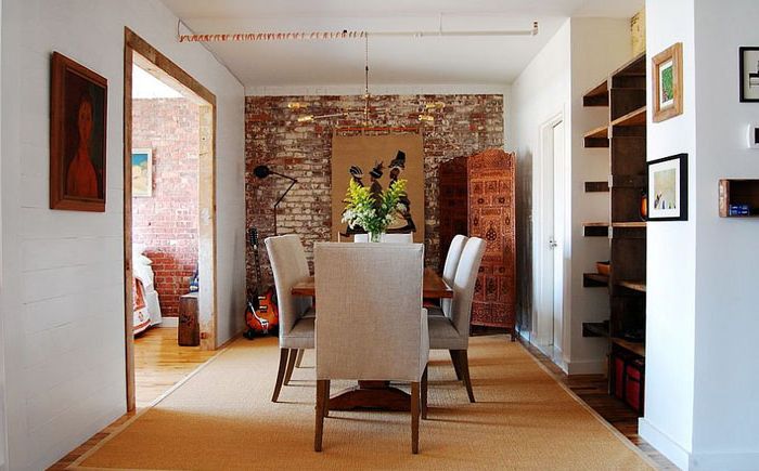 Painting in the interior of the dining room in an industrial style