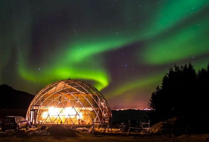 Transparent domed building.