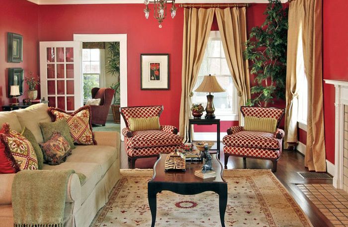 Red Living Room by Dona Rosene Interiors