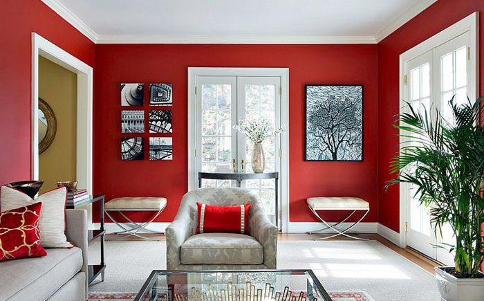 Red and white living room by Clean Design