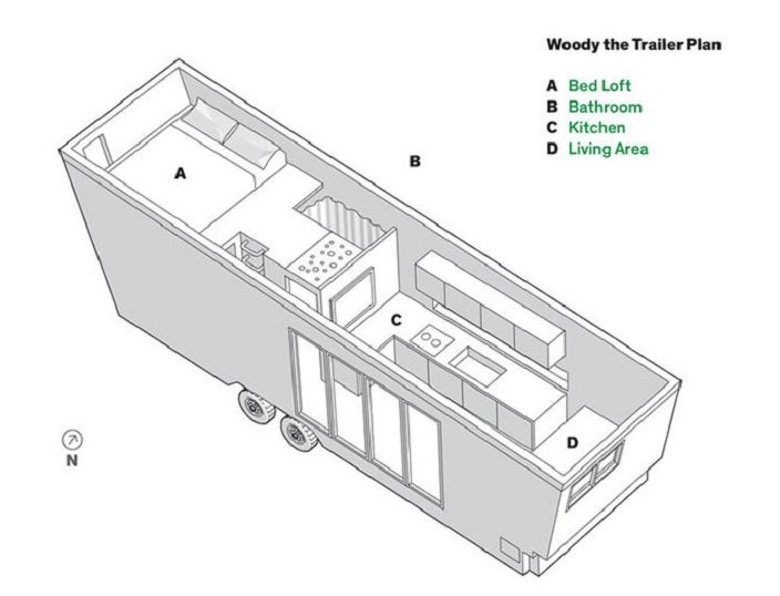 Woody mobile home. Plan.