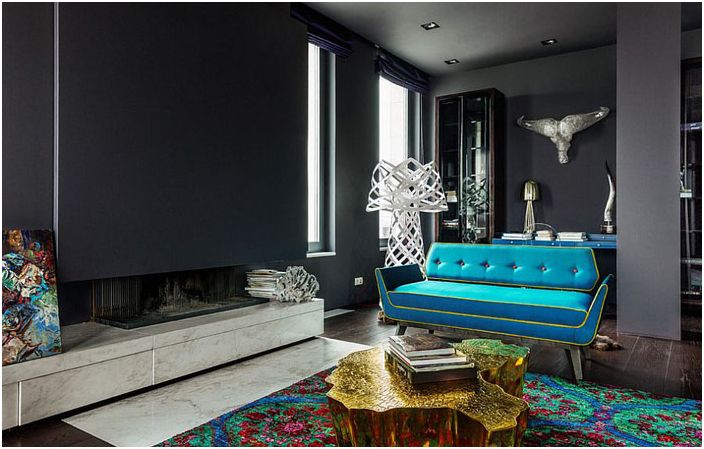 غرفة المعيشة الحديثة بألوان رمادية