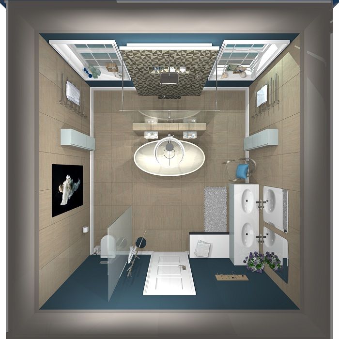 Si vous placez deux fenêtres symétriques dans la salle de bain, cela élargira ses espaces.
