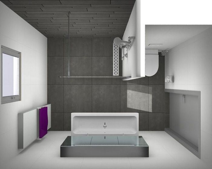 Csak egy elegáns lehetőség a fürdőszoba belső kialakításának minimalista kialakításával.