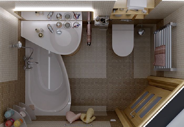 يمكن صقل الجزء الداخلي من الحمام الصغير بسهولة باستخدام حوض استحمام مثلث.