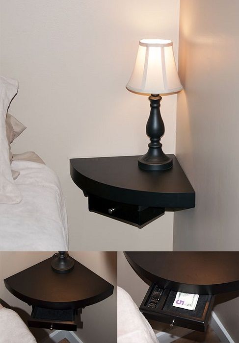 سيكون الرف الزاوية أفضل مكان لوضع مصباح أرضي في غرفة نومك.