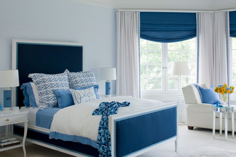 Modrá farba v interiéri spálne