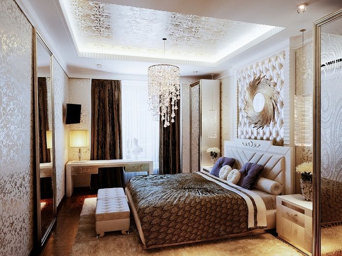Современная элегантная спальня, также выглядит очень уютно и подходит для отдыха.