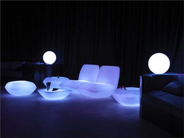 Magnificent table, chairs, armchairs with lights and lamps