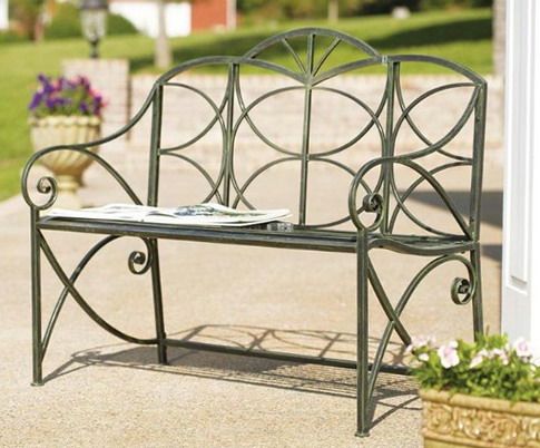 Green metal bench