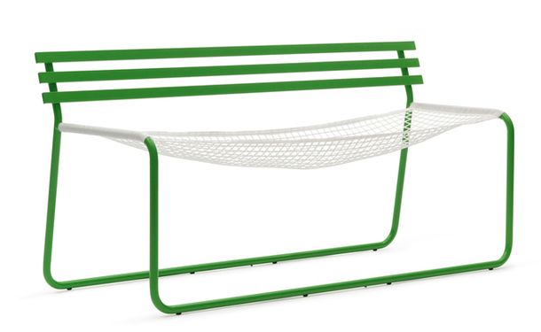 Bench in the form of a football goal