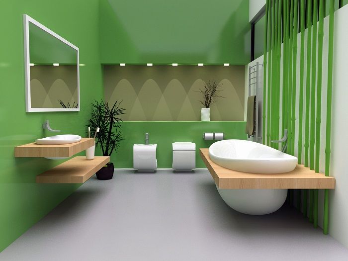 Модерната баня е декорирана в най-добрите тенденции.