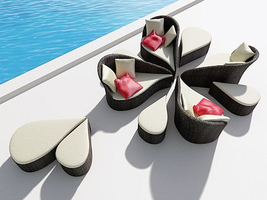 Beautiful modular sofa and poolside tables