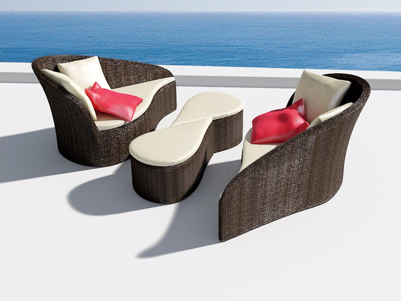 Designer sofas and poolside tables