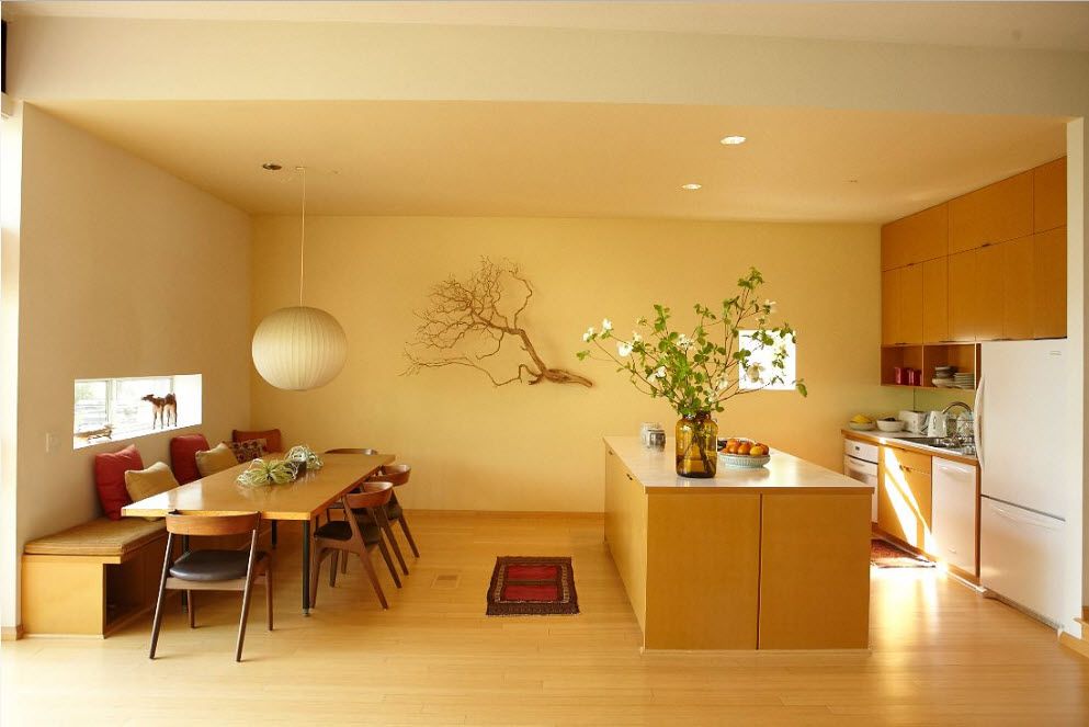 تصميم المطبخ-غرفة الطعام بألوان رملية