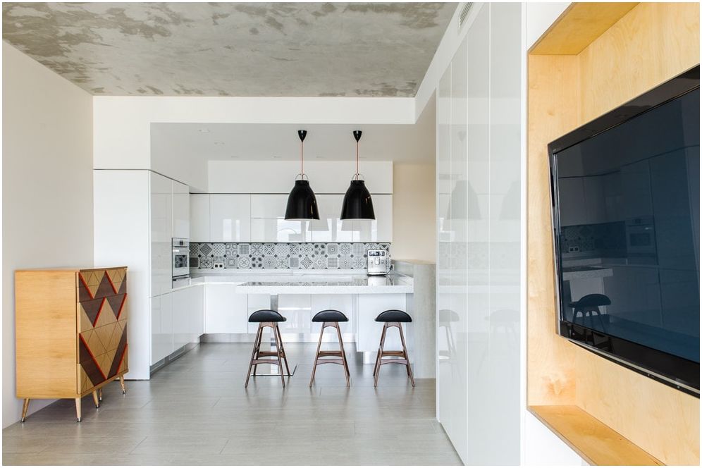 Кухня-хол с бар: снимки на интериори в различен тематичен дизайн