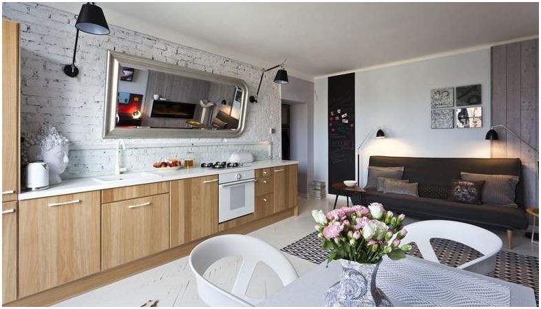 Salon moderne avec kitchenette: idées pour une utilisation rationnelle de l'espace 15 m2. m