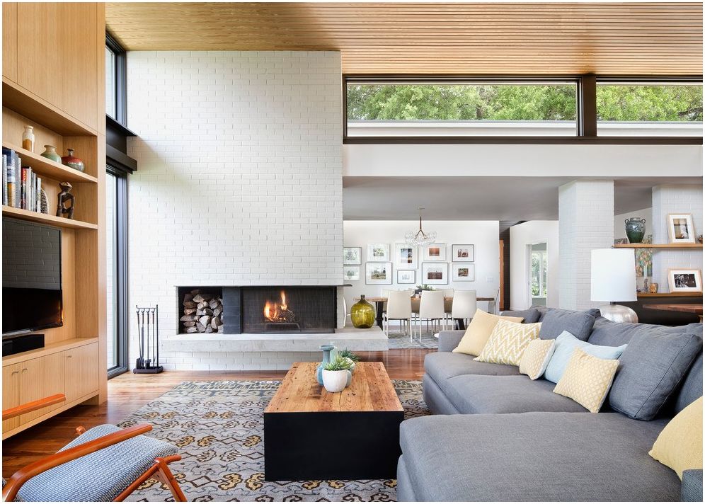 Kandalló a nappaliban: stílusos design megoldások 2019