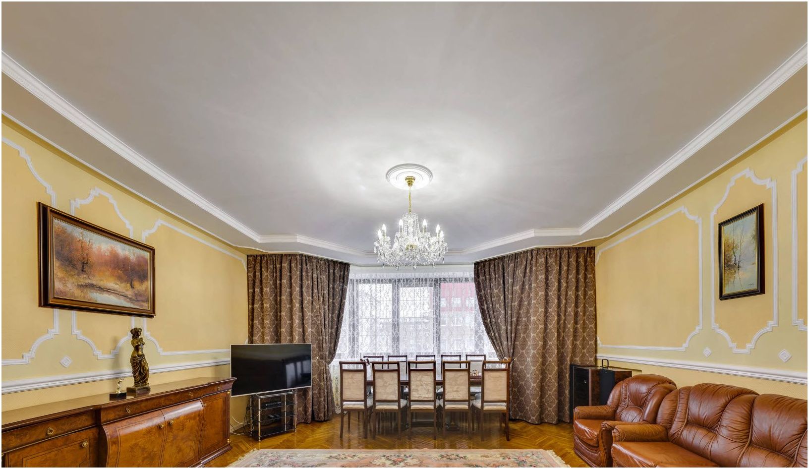 Натяжные потолки: фото для зала — шикарные возможности для украшения современной гостиной