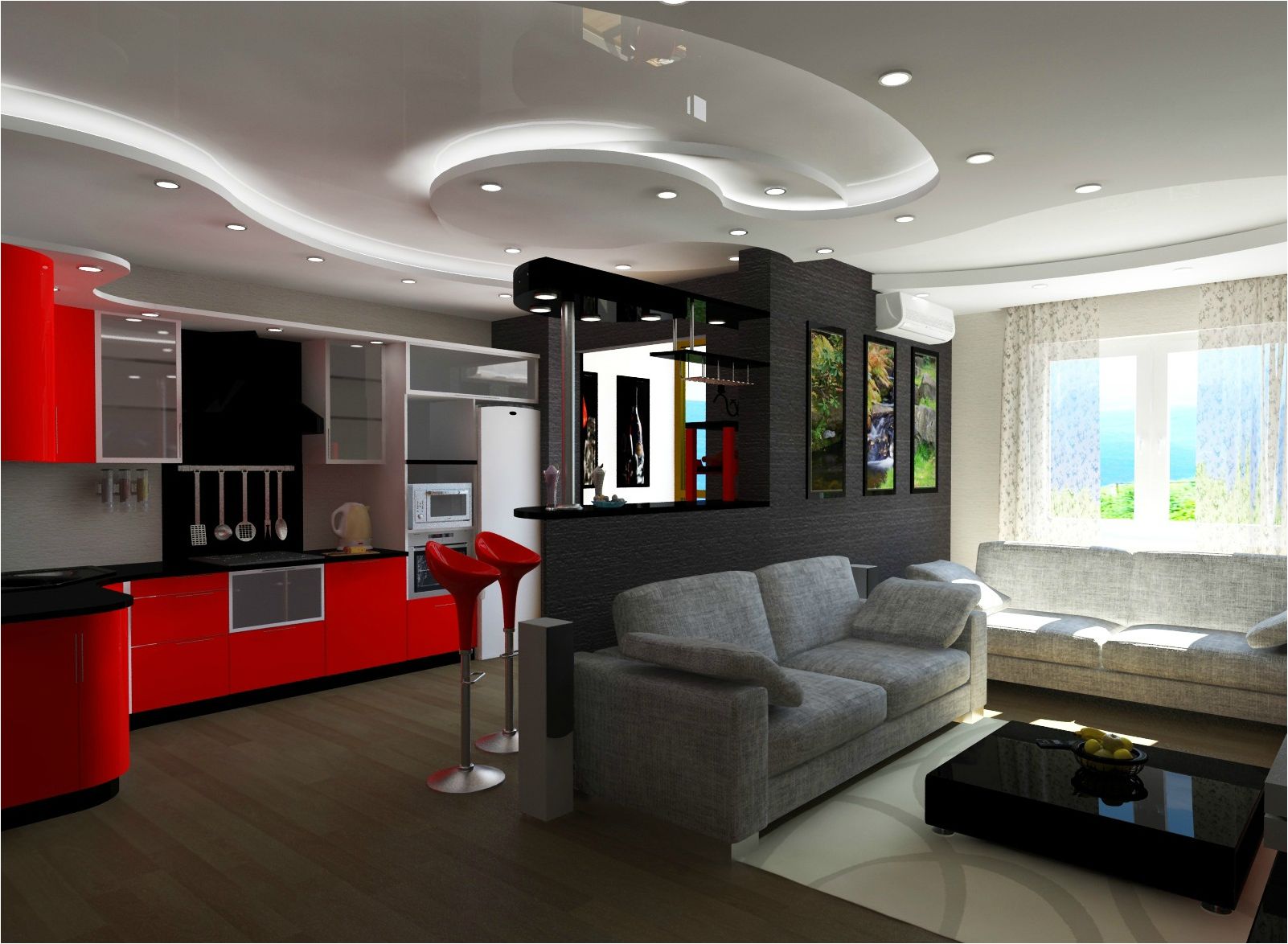 elegantná kuchyňa-obývacia izba dizajn