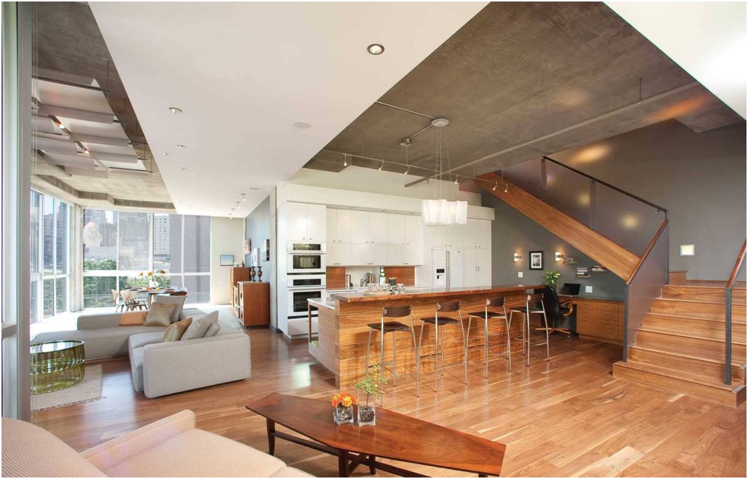 Obývací pokoj v kuchyni 30 sq. m: jemnost návrhu velké místnosti