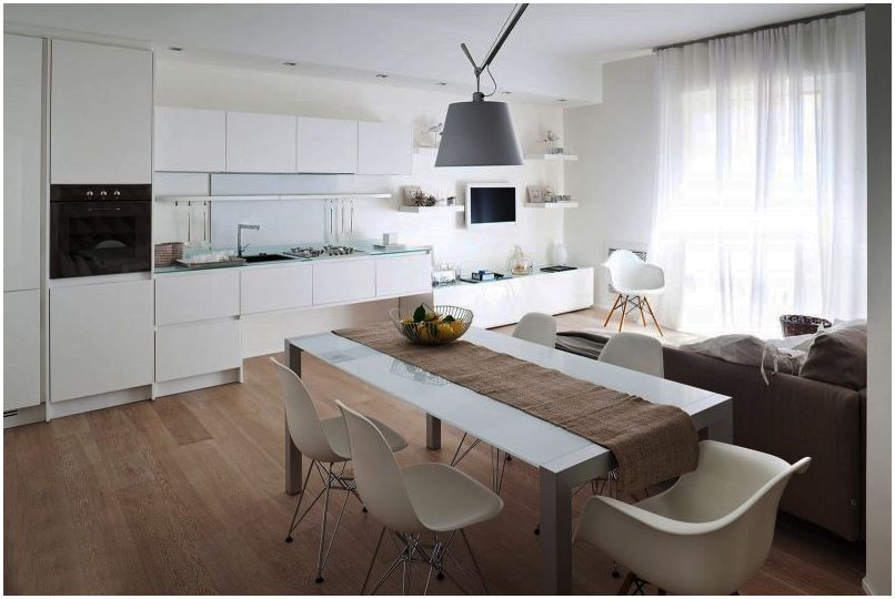 100 فكرة مريحة لمساحة كبيرة: غرفة معيشة مطبخ 25 متر مربع. م