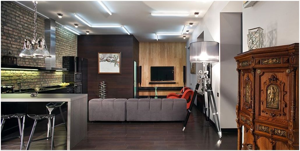 100 útulných nápadů pro velký prostor: Obývací pokoj v kuchyni 25 m2. m